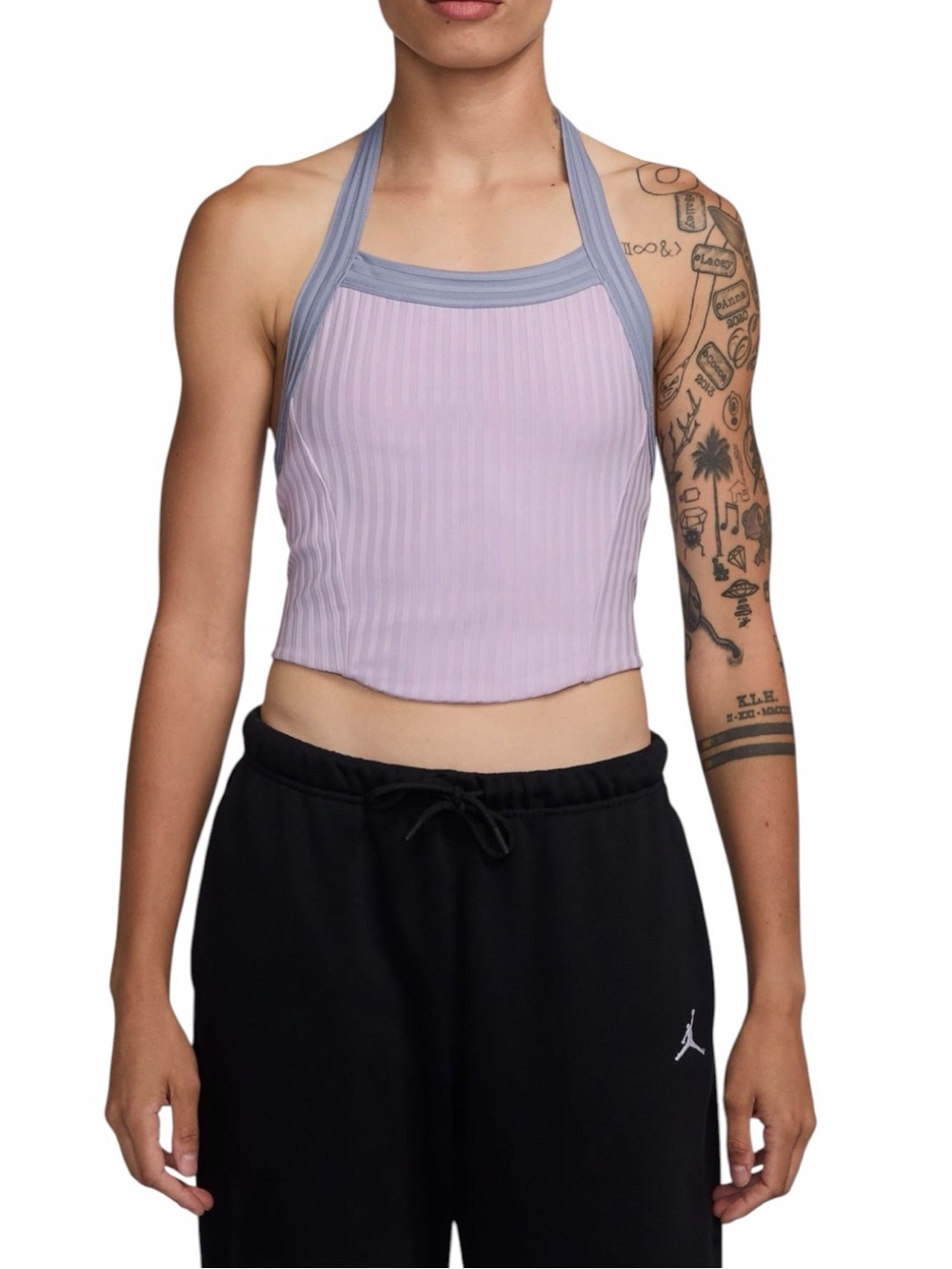 Jordan Lavender Ribbed Halter Crop Top with Gray Trim